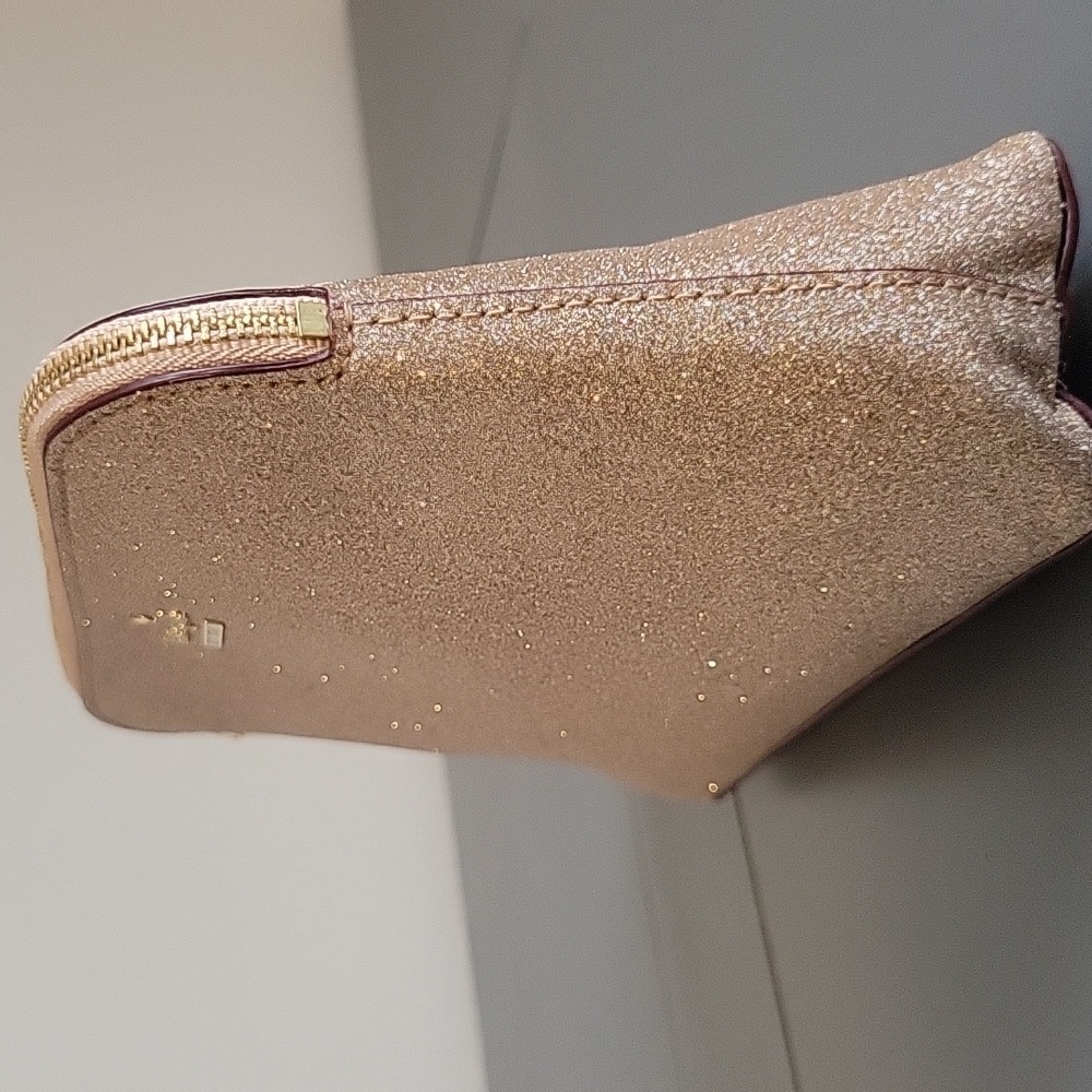 KATE SPADE NEW YORK Rose Gold Glitter Cosmetic Bag